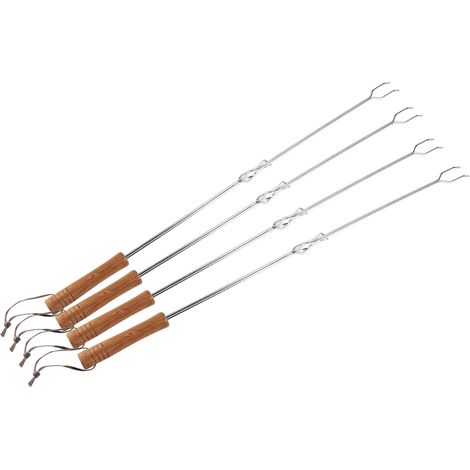 Fourchette De Barbecue - Acier Inoxydable - Poignée En Bois - Design Extensible - Pour Camping Et Jardin - Lot De 4 (1/5)