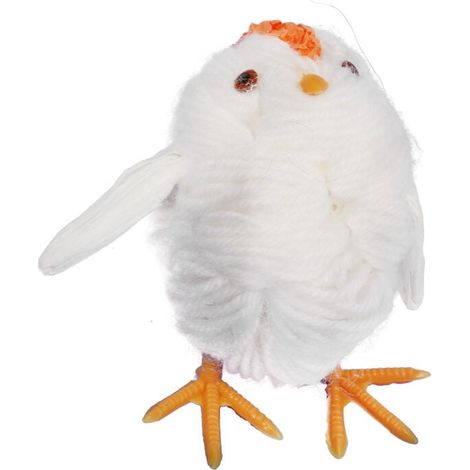 Figura de gallina de lana de 10 cm, color blanco, ideal para Pascua. (1/2)