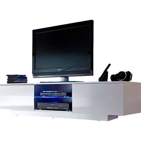 Meuble LED suspendu ou posé TV Giorgio Blanc mat et Blanc Laqué 160 cm (1/4)