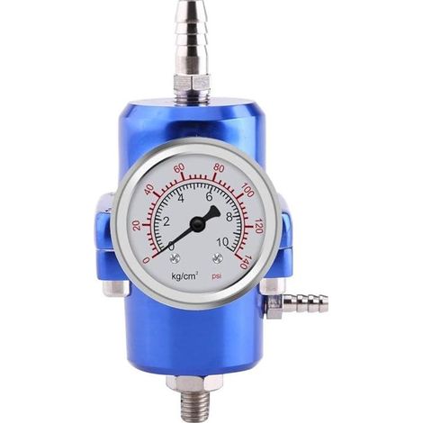 Régulateur de Pression de Carburant, Régulateur de Pression d'Essence Kit de Flexibles Manométriques Jauge Réglable (Blue) (1/4)