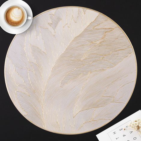 Lot de 6 Set de Table Ronds Dorés, Set de Table Lavable (38cm) Résistant à la Chaleur, Facile à Nettoyer, Décoration de Table, Set de Table Lavable, Maison & Usage Quotidien (1/5)