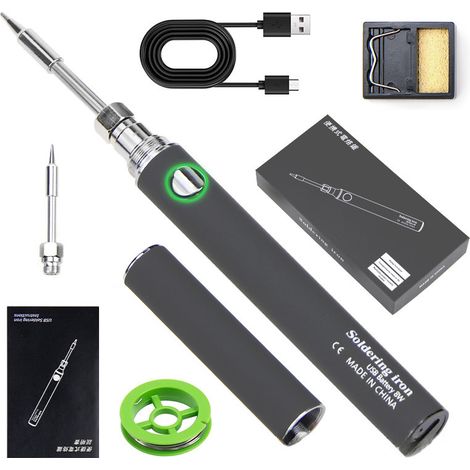 Fer à souder USB 5V portable avec batterie externe rechargeable, réparation de codes chauds et autocollants en plastique (boîtier de fer à souder USB avec couvercle gris) (1/5)