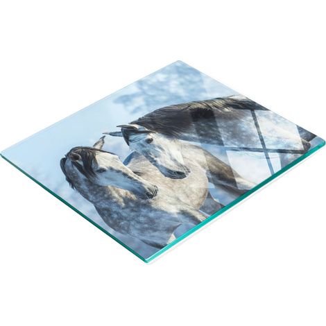 Tabla de servir de cristal para cocina con gráficos de caballos grises en invierno, 60x52 cm. (1/5)