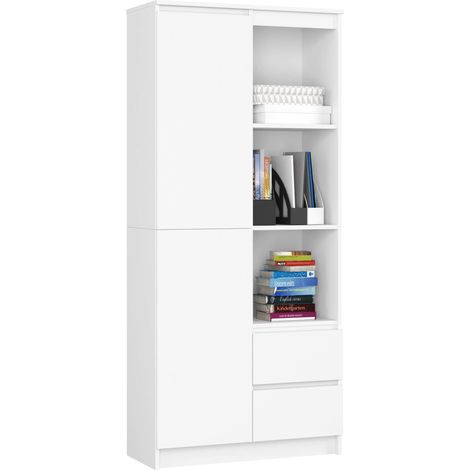 Büroregal AKORD R11 mit verschließbaren Tür Weiß 80 cm 2 Türen 2 Schubladen 7 Ebenen B80 x H180 x T35 cm (1/5)