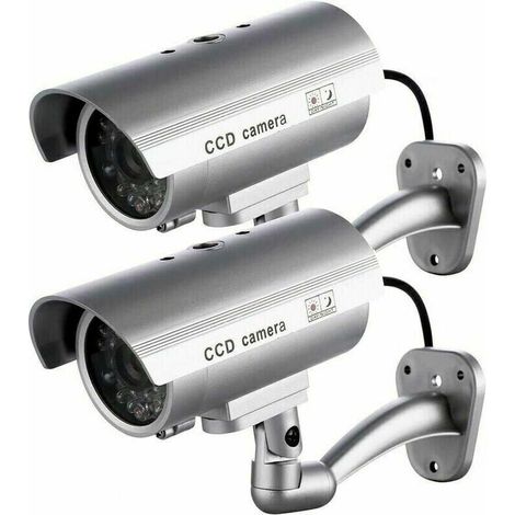XEPHO 2 x Camera Factice Caméra Extérieure Factice Pour une Utilisation Intérieure ou Extérieure Avec une Forme de Balle LED Clignotante （Argent）