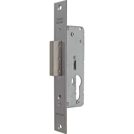Serrure à encastrer pour profilés métalliques, axe 25 mm, finition gris inox, pêne réversible (1/3)