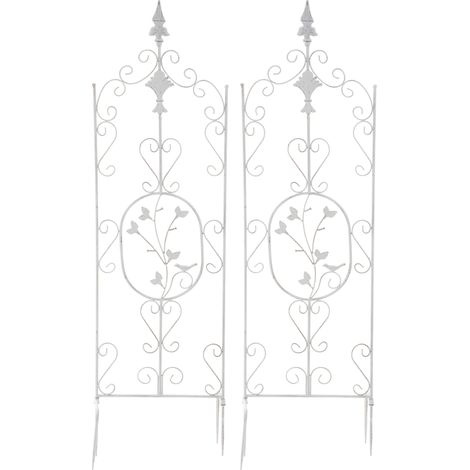 Set 2 supporti a traliccio da giardino per piante rampicanti 122x35 cm in metallo bianco invecchiato 100003826