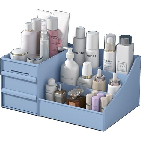 Organiseur de Coiffeuse avec 2 Tiroirs, Boîte de Rangement Multifonction pour Maquillage, Bijoux, Bureau et Papeterie (Bleu) (1/5)