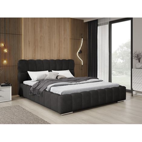 Emporius Lit coffre 160x200 Avilla avec sommier à lattes, velours, lit rembourré Noir (1/5)