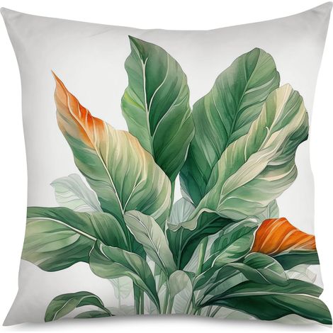 Housse de coussin, Coussin feuilles exotiques, style scandinave, 60x60 cm (1/5)