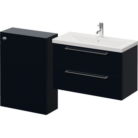Napoli 390 Cento Deep Blue 1400mm Wall Mounted 2 Drawer Vanity Unit and Toilet Suite with Glide Basin - 1400mm - Chrome 480mm HandleWithout Kingston Toilet Pan