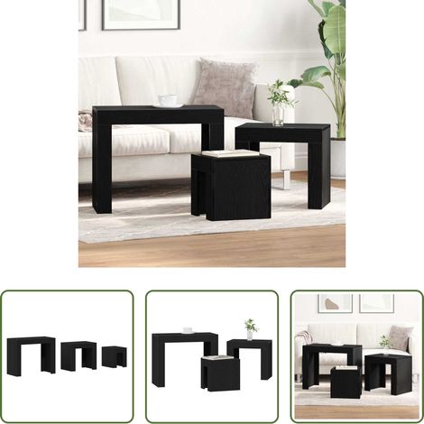 Tables d'appoint - Tables gigognes 3 pcs Chêne noir Bois d'ingénierie (1/5)