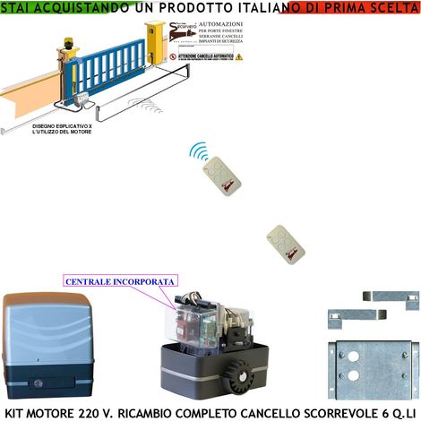Motore 230 V Ricambio per Cancello Scorrevole Traina 6 Q.li 2 Radiocomandi Pignone Acciaio M4 Z12 Fine Corsa Elettromeccanico Con Guide 2 Chiavi Sblocco Emergenza Compatibile Con Qualsiasi Marca CE (1/4)