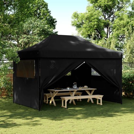 Tienda de fiesta plegable Pop-Up con 4 paredes laterales negra vidaXL