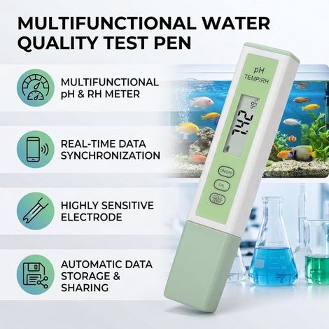 Misuratore di pH digitale 2 in 1 con visualizzazione di temperatura e umidità, Bluetooth 5.2, display LCD retroilluminato, impermeabile per piscine, acquari e altro ancora. (1/5)