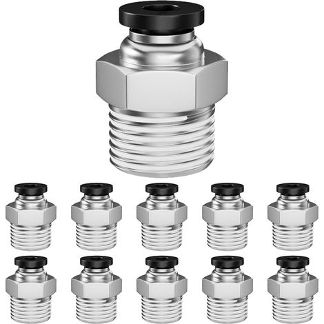 Lot de 10 tubes raccordement pneumatique 4 mm DE x 1/4" BSP filetage extérieur à fermeture rapide, adaptateurs conduite d'air, raccords droits emboîtement (PC4-02) (4 -(1/4")) - 4mm 1/4″ Stück (1/5)