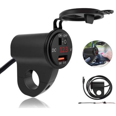 Chargeur de Téléphone Portable USB pour Moto, étanche 12V Chargeur de Voiture, avec voltmètre et Interrupteur indépendant, Convient aux guidons de Moto d'un diamètre de 2,2 cmdengyank (1/5)