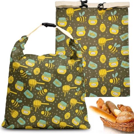 Confezione da 2 sacchetti per il pane in cera d'api, riutilizzabili, 43 x 33 cm, ideali per pane a lievitazione naturale e pane fatto in casa, traspiranti e lavabili, per uso in cucina. (1/5)
