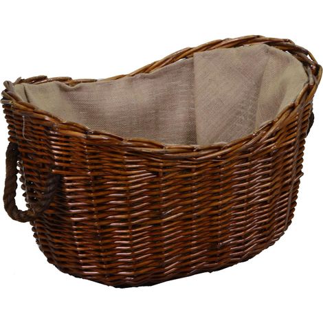 Cesta vimini fodera juta con manici corda marrone ovale cm 59x43h28/36