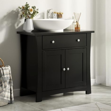 Badezimmer-Unterschrank unter dem Waschbecken, Unterschrank für Säulenwaschbecken mit 2 Türen, stehender Beckenunterschrank mit Schublade für Säulenwaschbecken 60 x 30 x 60 cm, Schwarz