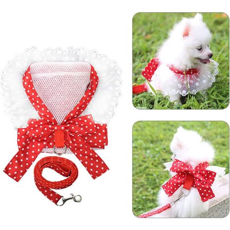 Harnais de poitrine avec nœud pour chien et chat, laisse confortable pour chiot et petit chien, gilet pour fête et Shopping, rouge XL (1/5)
