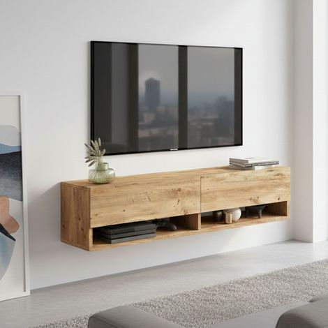 Mobile Porta tv Veneto, 3 Ripiani, 2 Ante, 4 Vani, 140x32x29h cm Marrone Quercia (1/5)
