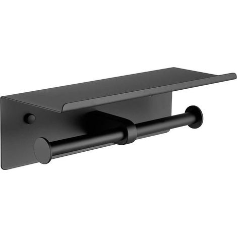 Porte Papier Toilette Noir Pour 2 Rouleaux avec Etagère Double Acier Inoxydable Porte Rouleau Murale Pour Salle de Bain WC,noir (1/5)