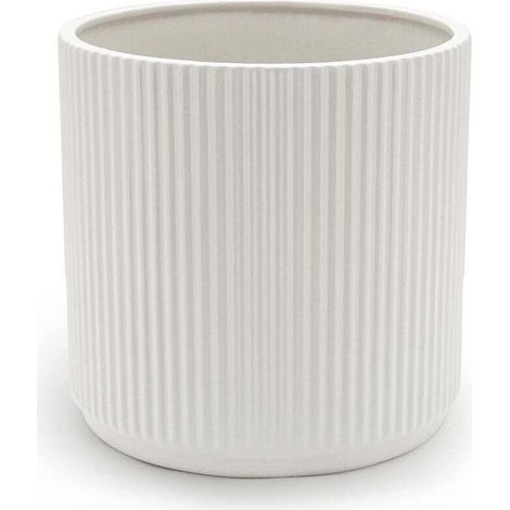 Pot de fleurs en céramique blanche à rayures verticales – Idéal pour les plantes d'intérieur, la décoration du salon, du bureau ou d'un jardin suspendu, convient à diverses plantes vertes, diamètre 9, (1/4)