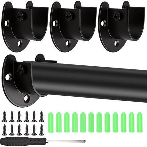 4 PCS Support Tringle Penderie en Forme de U 25mm, Support Barre Penderie en Acier Inoxydable avec Vis, Porte-tige de Garde-robe pour Tube Ronde Armoire (1/5)