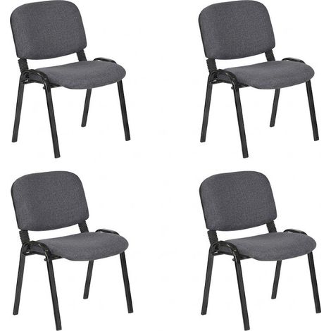 Set 4 Sedie Attesa Imbottita Ufficio Studio Riunione Ospiti Tessuto 55x42x77 cm grigio