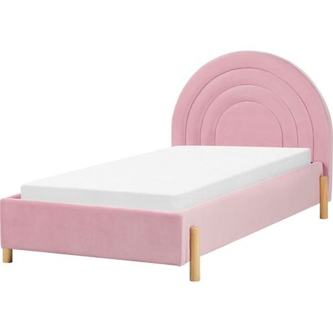 Letto retro a mezza luna con contenitore 90 x 200 cm in bouclè rosa Margut