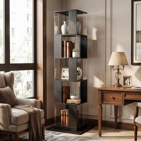 Bibliothèque pivotante 5 niveaux – Rotation 360° – Étagère de rangement pour salon et bureau – 50 x 50 x 159 cm – Noir – Home Nature Wohnkonzept (1/5)