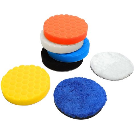 Kit de polissage auto 7 pièces, comprenant un ensemble de tampons de polissage de 125 mm avec éponge et microfibre Éponges de couleurs différentes pour l'entretien et le nettoyage de la peinture (1/5)