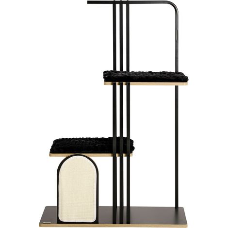 Arbre à chat design industriel 2 plateformes 2 coussins mur à griffer structure acier noir 85x48x128 cm