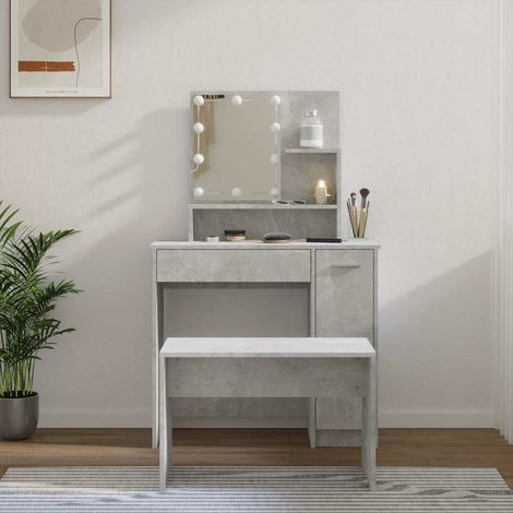 vidaXL Juego de tocador con LED madera contrachapada gris hormigón (1/5)