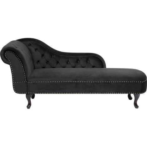 Left-Hand Chaise Lounge NIMES Velvet Black (1/5)