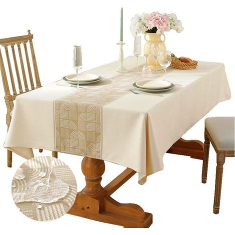 (brun clair)Nappe - Anti-tâches - Rectangulaire - Lin en coton - 140 x 220 cm - Brun clair (1/4)