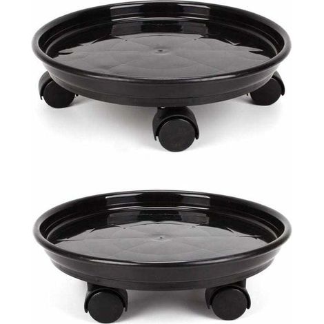 Lot de 2 paniers à plantes, support rond pour plantes en pot de 30 cm sur roulettes, support pour pots de fleurs robuste sur roulettes, chariot à chariot, plateau à soucoupes avec roues universs (1/5)