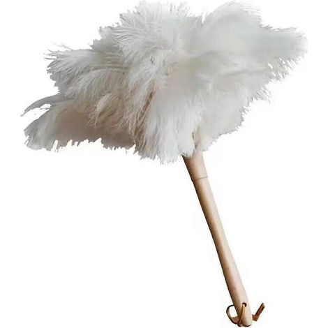 Plumeau en plumes d'autruche, naturellement doux, facile à dépoussiérer, usage multiple, manche en bois massif, 41 cm, blanc (1/5)