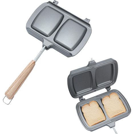 Poêle à Frire Double Face, Sandwitch Toaster PoêLe à Sandwich Revêtement Antiadhésive Cuire des Crêpes avec Poignée pour Panini Collation et Petit Déjeuner (Argent) (1/5)