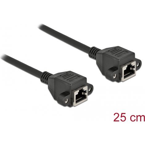 Delock Cable de extensión de red S/FTP RJ45 hembra a RJ45 hembra Cat.6A 25 cm negro
