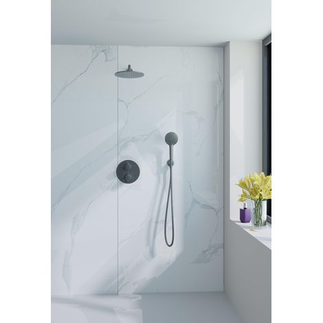 FugaFlow Eccelente Acces Ensemble de douche de tête encastré - rond - thermostatique - bras mural - douche de tête 25cm - douchette ronde - flexible (1/5)