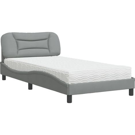 Lit simple,Lit adulte,Lit avec matelas gris clair 100x200 cm tissu CFW97632 (1/5)