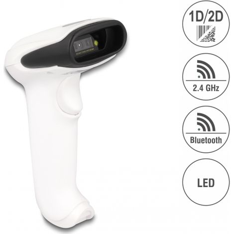 Delock EscÃ¡ner de cÃ³digo de barras 1D y 2D para 2,4 GHz, Bluetooth o USB - blanco