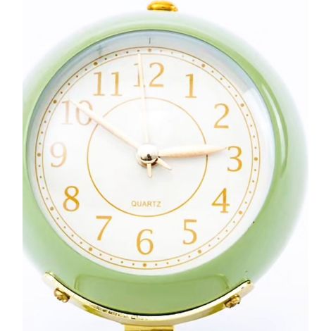 Réveil de chevet rond, silencieux, à quartz, résistant à la corrosion, avec veilleuse, pour la chambre ou l'école, couleur vert olive. (1/4)