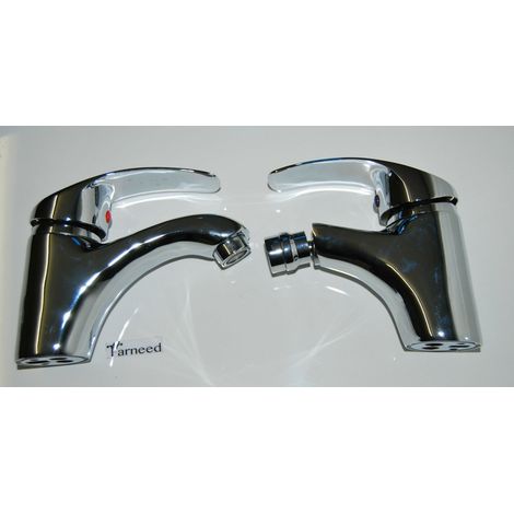 COPPIA DI MISCELATORI RUBINETTI LAVABO BIDET BAGNO OTTONE CROMATO CON FLESSIBILI