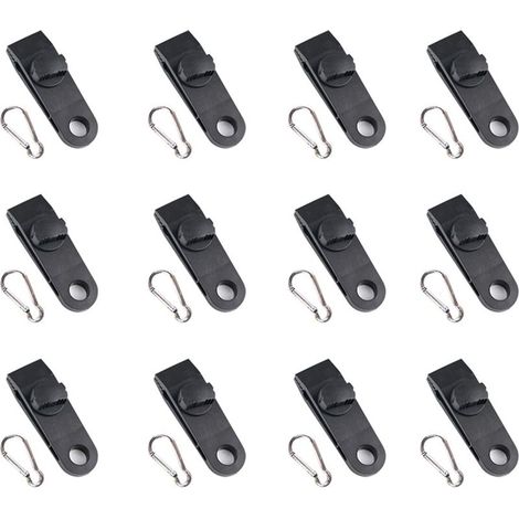 Clips de bâche de tente, 12 clips de bâche multifonctions (noir), clips de fixation pour tendeur de bâche avec œillets (1/5)