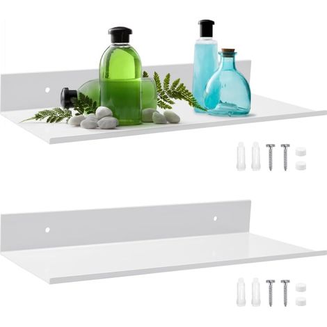 2 Pcs Étagères Murales en Métal Blanc 30 cm, Supports Muraux Flottants, Tablette Mural Blanc avec Vis, Étagère Métallique Suspendue, pour Décoration Intérieure Salon Cuisine Salle de Bain (1/5)