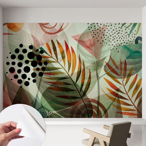 Fotomurale adesivo stickers - murali decorativo - soggiorno moderno - effetto realistico - Foglie astratte 152x104 cm (1/5)