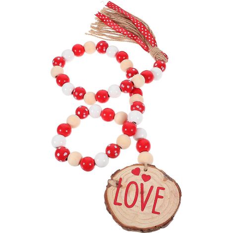 Guirlande de perles en bois pour décorations de Saint-Valentin, 3 pièces, pompon rouge suspendu (1/5)